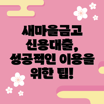 새마을금고 신용대출, 성공적인 이용을 위한 팁!
