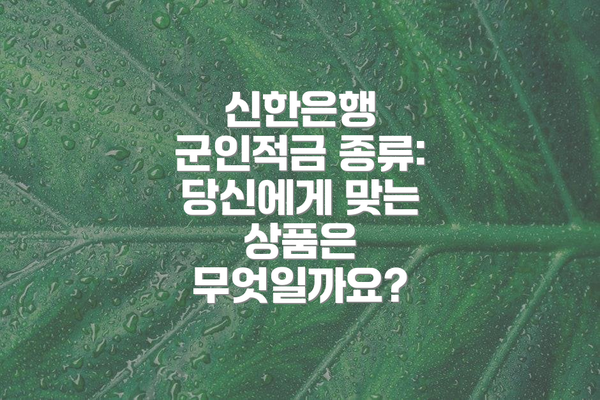 신한은행 군인적금 종류: 당신에게 맞는 상품은 무엇일까요?