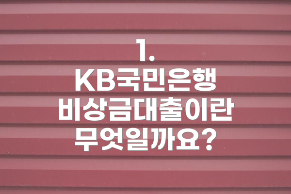 1. KB국민은행 비상금대출이란 무엇일까요?