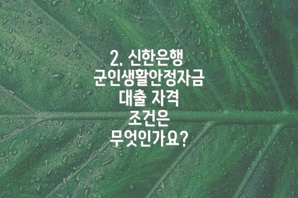 2. 신한은행 군인생활안정자금대출 자격 조건은 무엇인가요?