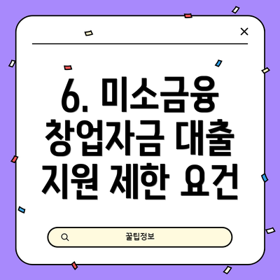 6. 미소금융 창업자금 대출 지원 제한 요건